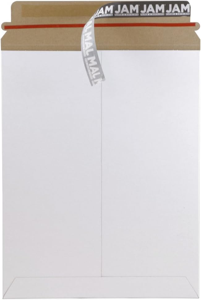 JAM PAPER Stay-Flat Photo Mailer Envelopes with Peel & Seal Closure - 9 3/4 x 12 1/4 - White - 6 Rigid Mailers/Pack