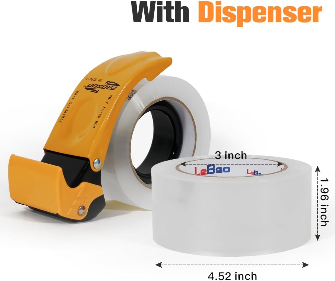 Heavy Duty Packing Tape for Moving Boxes - 1.88" x 360Yds (6 Rolls) Clear Moving Tape for Boxes, Secure Sealing for Cardboard, Bubble Wrap, Shipping Supplies (1, Metal Dispenser)
