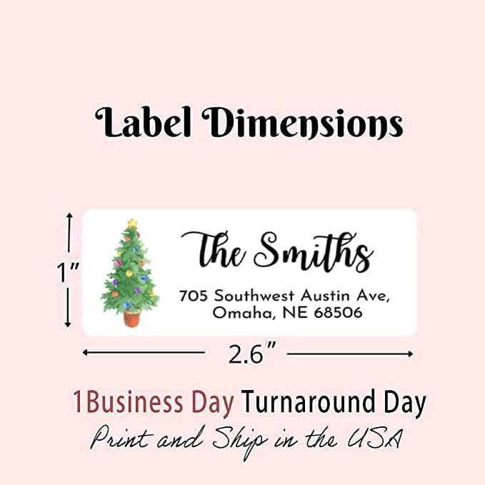 Personalized Christmas Return Address Labels - Custom Holiday Return Address Labels, Set of 120 Self Adhesive Mailing Rectangle Personalized Name Stickers (Pattern 2)