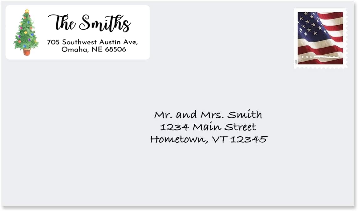 Personalized Christmas Return Address Labels - Custom Holiday Return Address Labels, Set of 120 Self Adhesive Mailing Rectangle Personalized Name Stickers (Pattern 2)