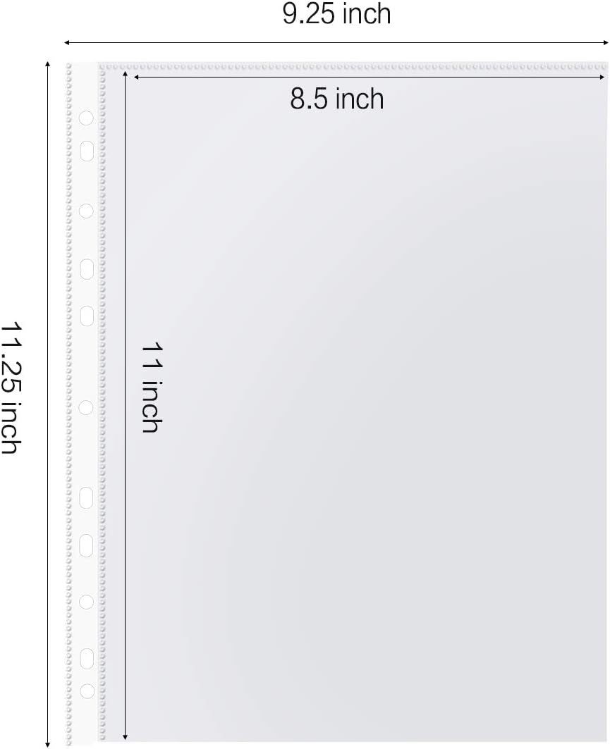 Sheet Protectors, HERKKA 300 Pack Heavy Duty Clear Plastic Page Protectors Sheet Reinforced 11-Hole Fit for 3 Ring Binder Fits Standard 8.5 x 11 Paper, 9.25 x 11.25 Top Loaded, Acid Free