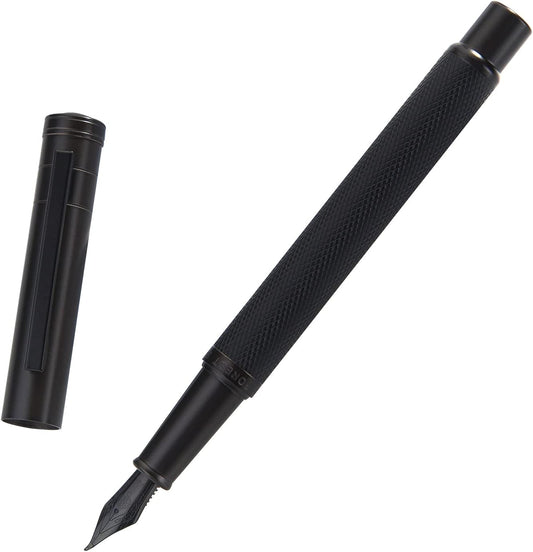 Brushed Black Forest Fude Pen, Bent Nib Calligraphy Fountain Pen (Fine to Broad) with Converter and Metal Box Set by Asvine