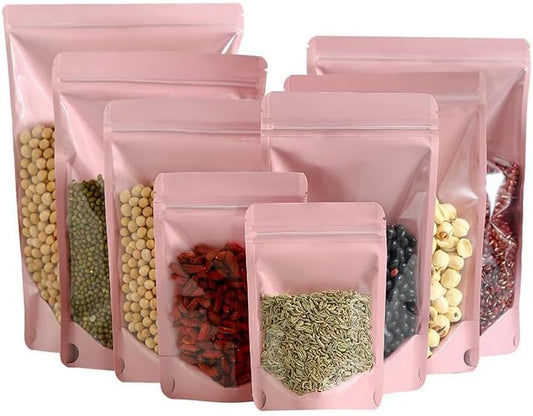150 Pcs Mylar Bags for Food Storage, 6x9 Mylar Bag with Window Stand Up, Bulk Holographic Resealable Bags Smell Proof Bag Food Packaging for Small Business Freeze Dried Candy Jewelry Foil Packaging