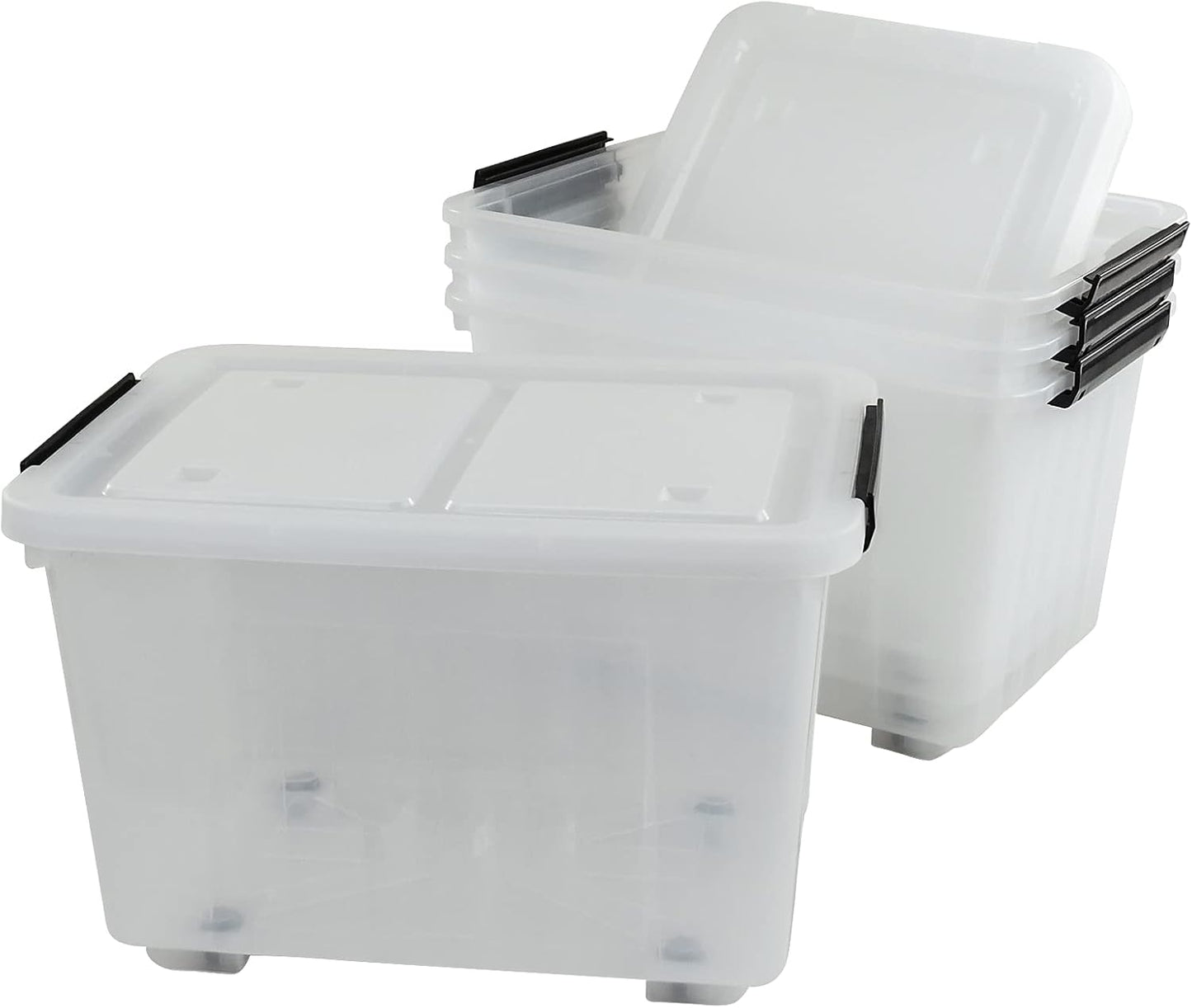 Set of 4 Large Plastic Storage Box with Lid, 30 L Latching Storage Box Bin, Clear