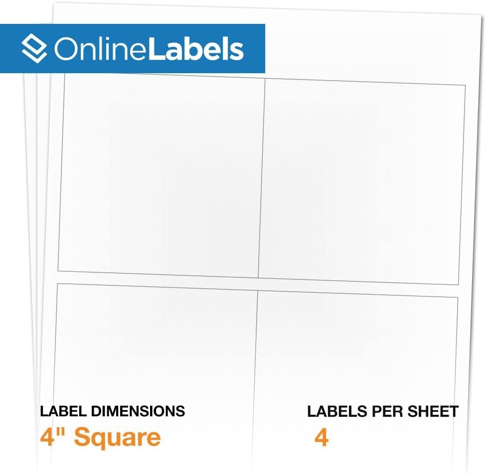 4 x 4 Square Label - Pack of 4,000 Labels, 1,000 Sheets - Inkjet/Laser Printer - Online Labels