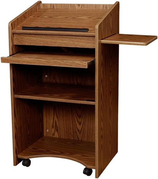 Pemberly Row Modern Wood Aristocrat Non-Sound Lectern in Medium Oak