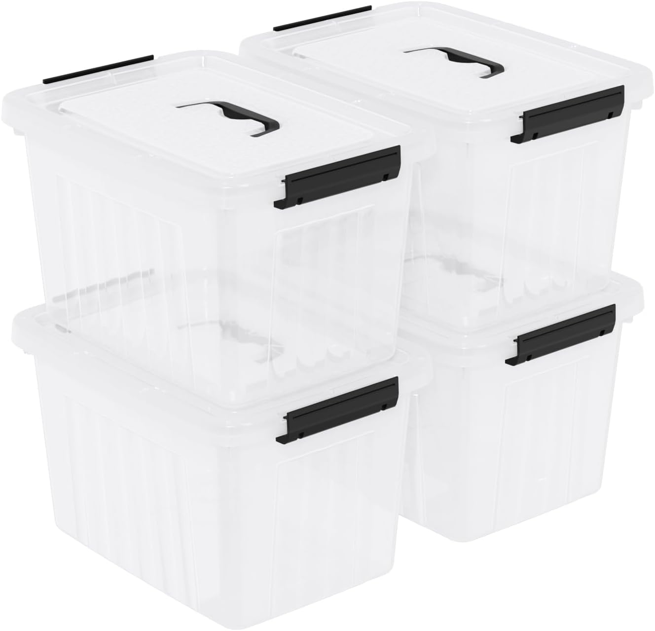 4 Pack Plastic Storage Boxes, Lidded Storage Bins with Handle, 20L, Clear