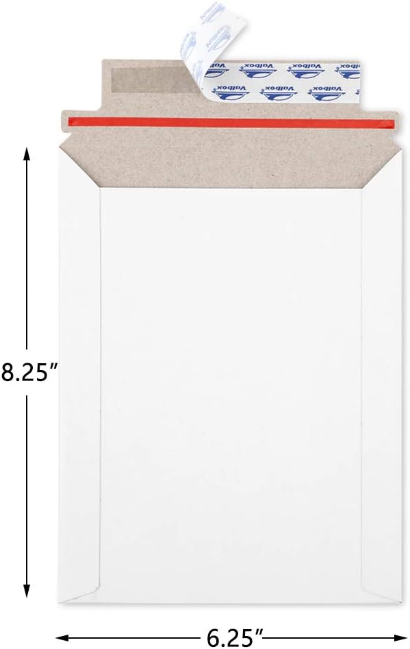 ValBox 6x8 Self Seal Photo Document Mailers 25 Pack Stay Flat White Cardboard Envelopes, 6.25 x 8.25 Inches