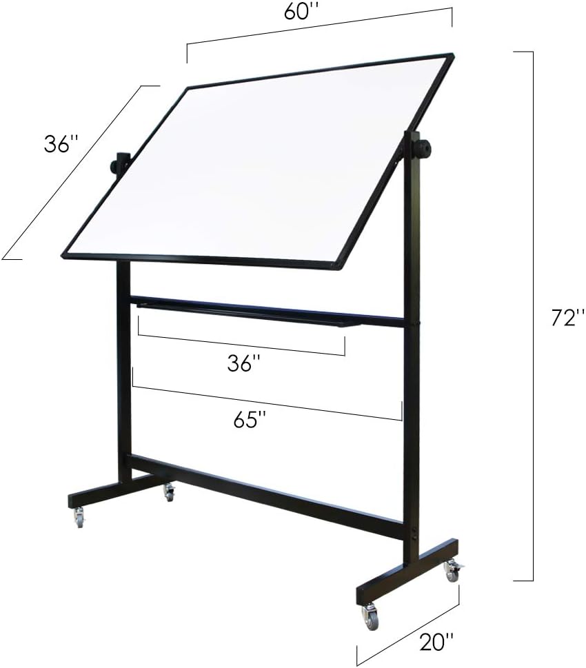 XIWODE 36x60 Large Magnetic Dry Erase Whiteboard with Stand - Double-Sided Freestanding Rolling Board, Flippable Design for Writing & Display, Black Frame for Office, Classroom, Home, Presentations