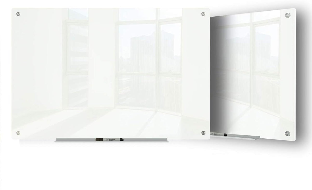 J&J worldwide Glass Dry Erase Board 23 x 35, Whiteboard Magnetic, Large Frameless White Boards for Walls, Includes Magnets, Marker Tray, Eraser for Office, Home, School