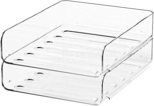 2-Tier Acrylic Paper Tray Organizer - Low-Profile Desk File Sorter for Office/Home, Clear Stackable Letter Tray for Bills, Crafts, Notebooks