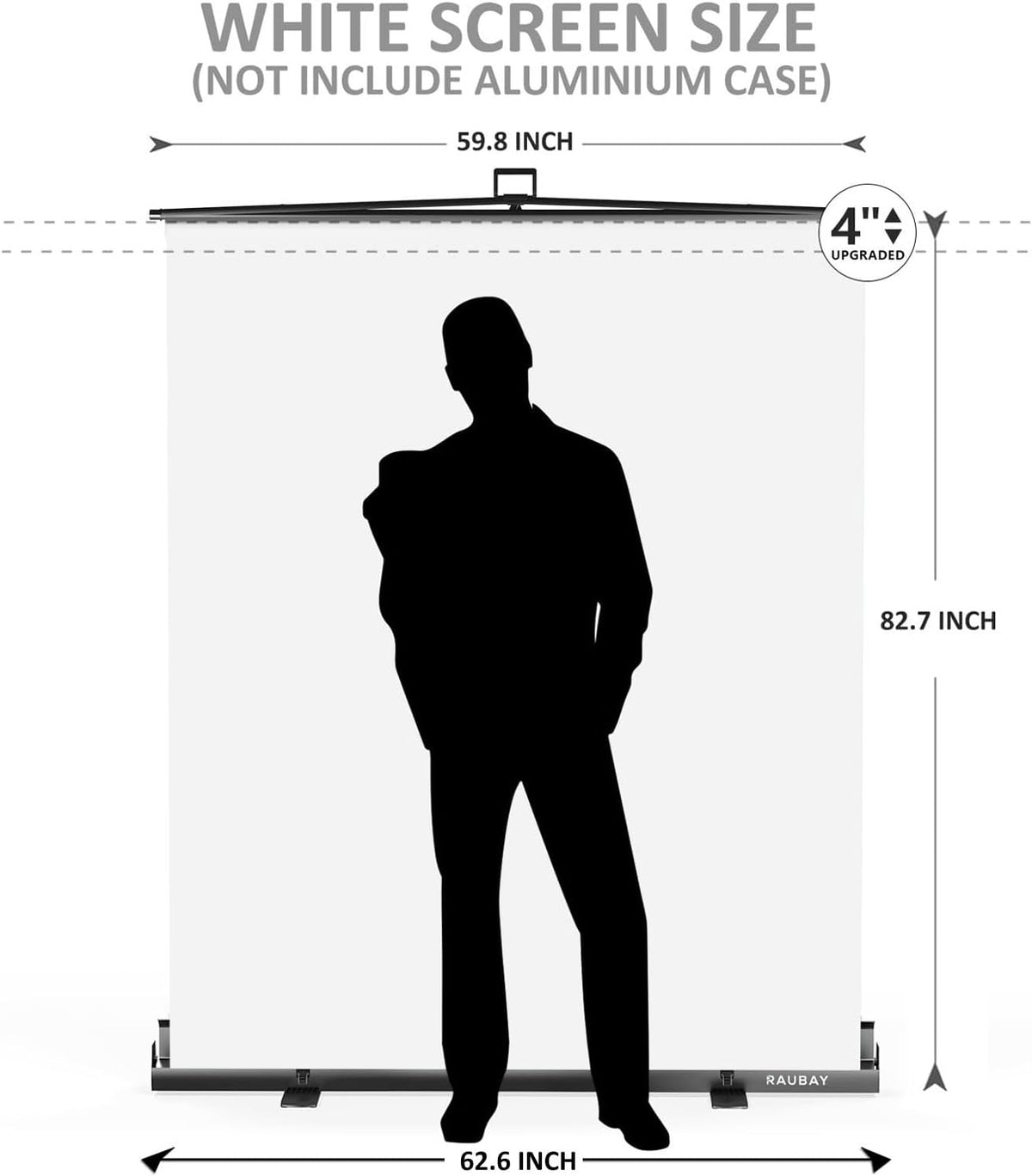 【Easy Set Up】 RAUBAY 59.8 x 82.7in Collapsible White Backdrop Screen Portable Retractable Panel Photo Background with Stand for Video Conference, Photographic Studio, Streaming