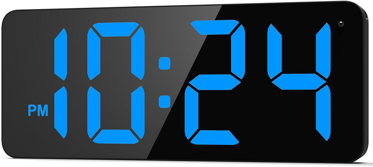 LED Digital Wall Clock with Large Display, Big Digits, Auto-Brightness, 12/24Hr Format, Modern Electric Small Silent Wall Clock for Living Room, Bedroom, Classroom, Farmhouse, Kitchen, Office - Blue