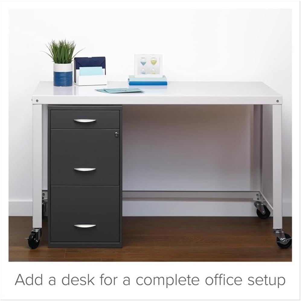 Pemberly Row 3 Drawers 27.32" Vertical Charcoal Metal Filing Cabinet Lockable Pre-Assembled Stationary Letter Size for Home, Office