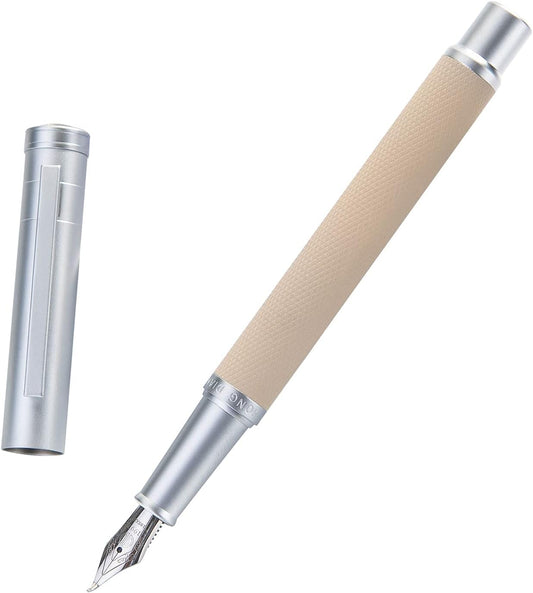 Silver Birch Forest Aluminum Fountain Pen Bent Nib (Fine to Broad) with Metal Box Fude Pen Set By Asvine