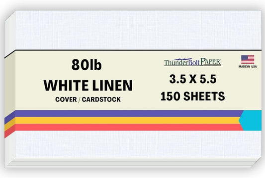 150 Bright White Linen 80# Cover Paper Sheets - 3.5 X 5.5 Inches USPS Standard Postcard Card Size - 80 lb/pound Card Weight - Fine Linen Textured Finish