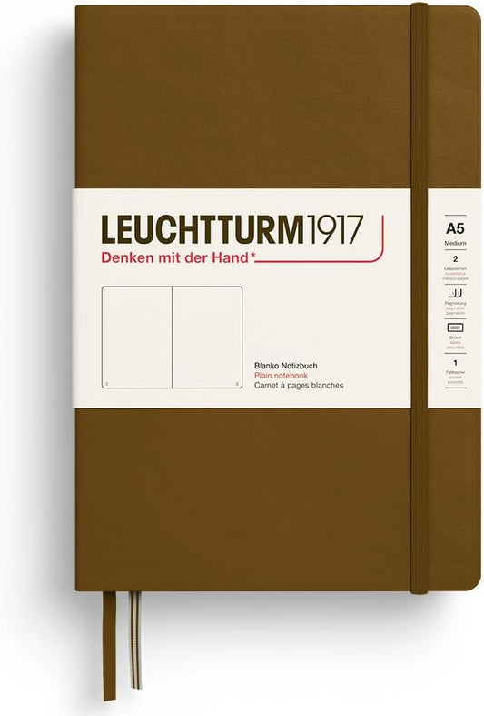 LEUCHTTURM1917 - Notebook Hardcover Medium A5-251 Numbered Pages for Writing and Journaling - Thinking Ahead (Plain Paper, Spice Brown)