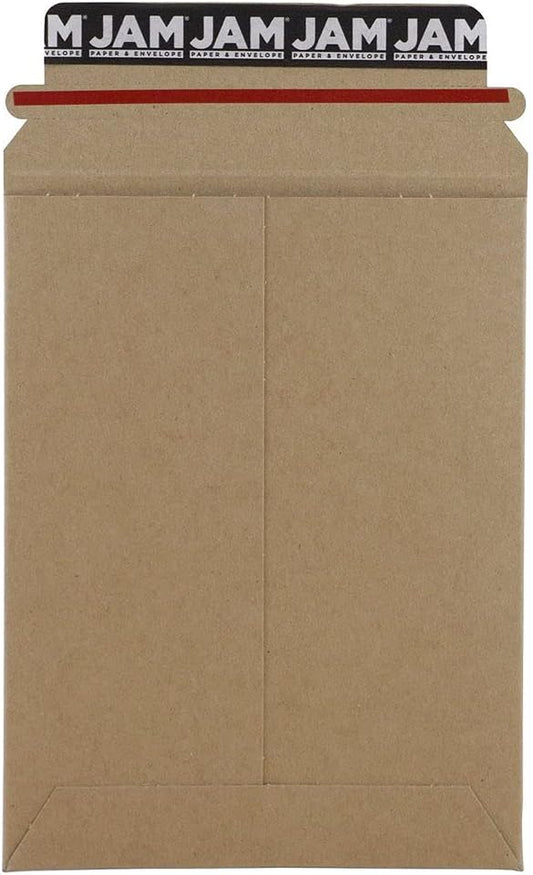 JAM PAPER Stay-Flat Photo Mailer Envelopes with Peel & Seal Closure - 6 x 8 - Brown Kraft - 6 Rigid Mailers/Pack