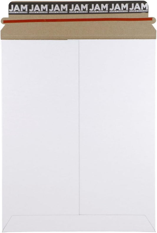 JAM PAPER Stay-Flat Photo Mailer Envelopes with Peel & Seal Closure - 9 3/4 x 12 1/4 - White - 6 Rigid Mailers/Pack