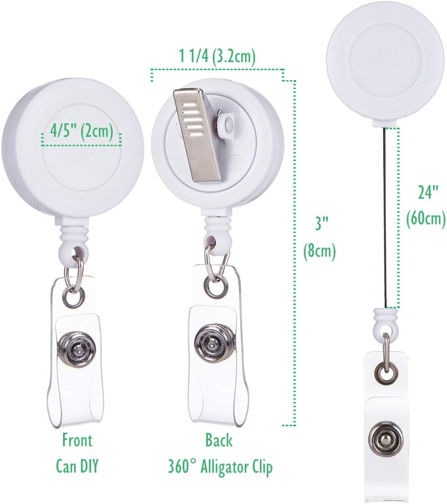 QREEL - 100 Pack - White Retractable ID Name Badge Holder Reels with Swivel Alligator Clip (White, 100 Pack)