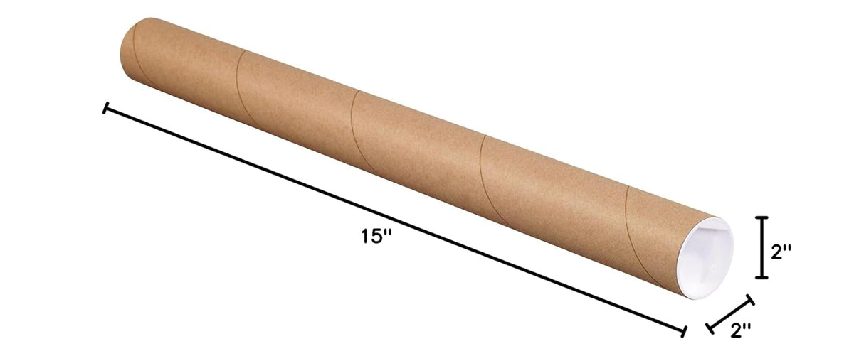 BOX USA BP2015K Mailing Tubes with Caps, 2" x 15", Kraft (Pack of 50)