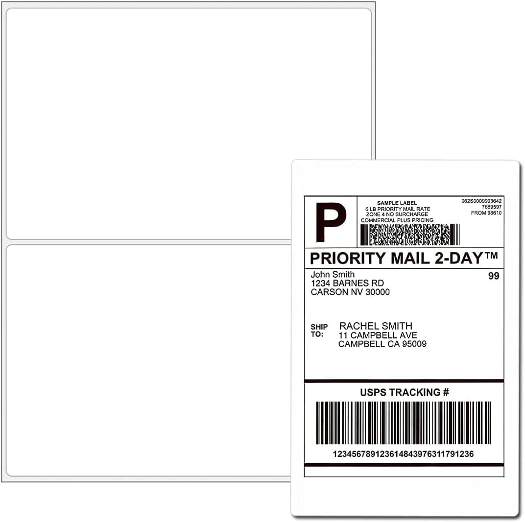 8.5 x 5.5 Half Sheet Shipping Labels for Laser and Inkjet Printers, 2 Per Page Self Adhesive Mailing Labels, White Blank Labels [500 Sheet 1000 Labels]