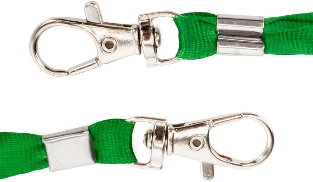 Lanyards 10 Pcs Bulk Lanyard for Id Badges Flat Black Lanyard with Badge Clip Swivel Hook (10, Green)