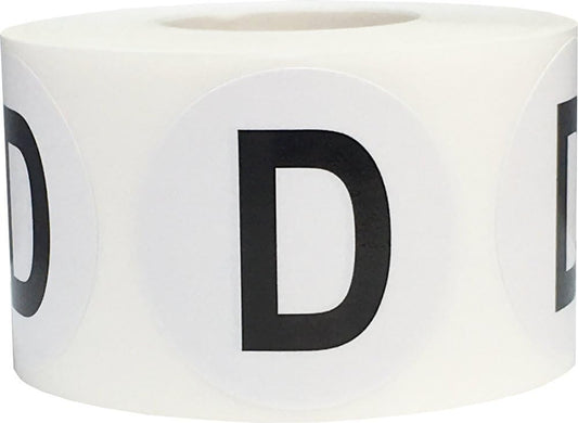 Letter D Inventory Labels 1.5 Inch Round Circle Dots 500 Adhesive Stickers