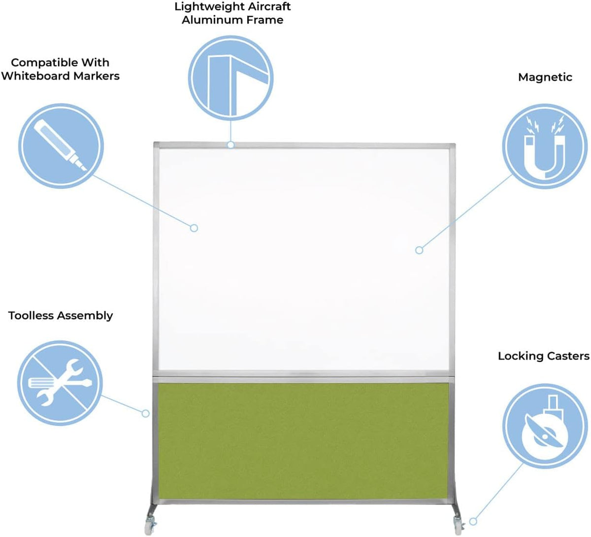 DivideWrite Mobile Whiteboard | Double Sided Dry Erase Board | Portable Office Cubicle Partition | Display for Classrooms, Conference Rooms, Meeting Areas and More | Blue Spruce 4' Wide x 6' Tall