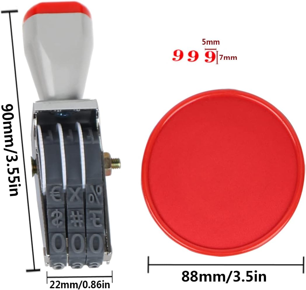 3 Digits Numbering Stamp and RED Ink Pad Kit,Rubber Roller Stamps Multi-Function DIY Impression,Business Stamps Office Stamps Date Stamp Pad