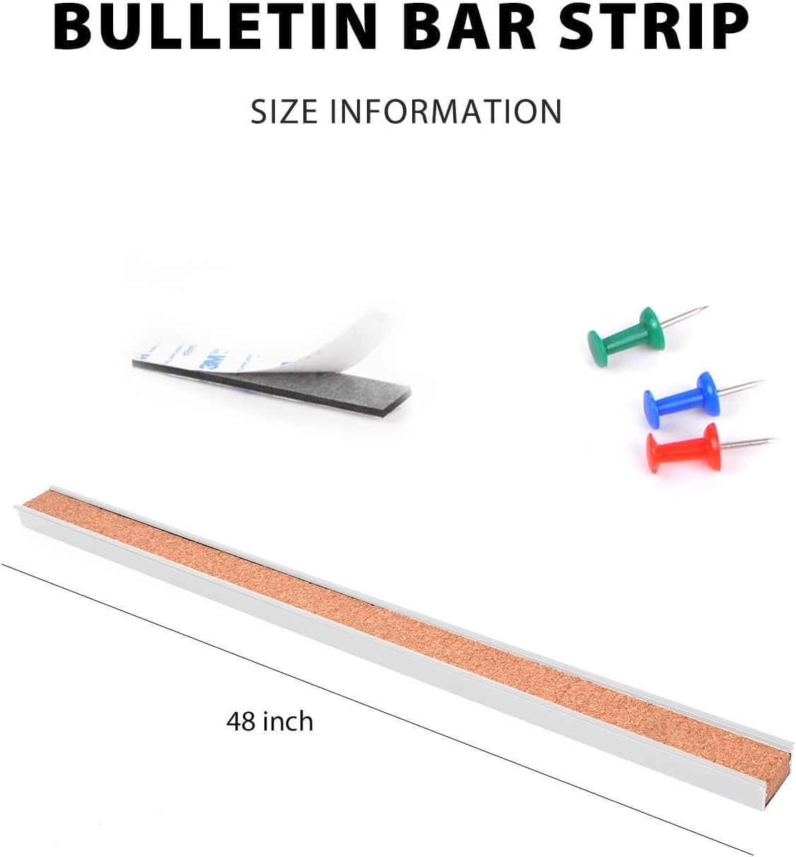 Corksidol Bulletin Bar Strip, Cork Board, Cork Strips, 48" x 1", Classroom, Office, Walls, Cubicle, Aluminum Frame,5 Pack, Silver