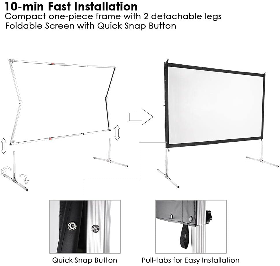 100" Outdoor Projector Screen and Stand Portable Movie Projection Fast Folding 16:9 4K HD Home Theater Camp Backyard Cinema with Carry Bag