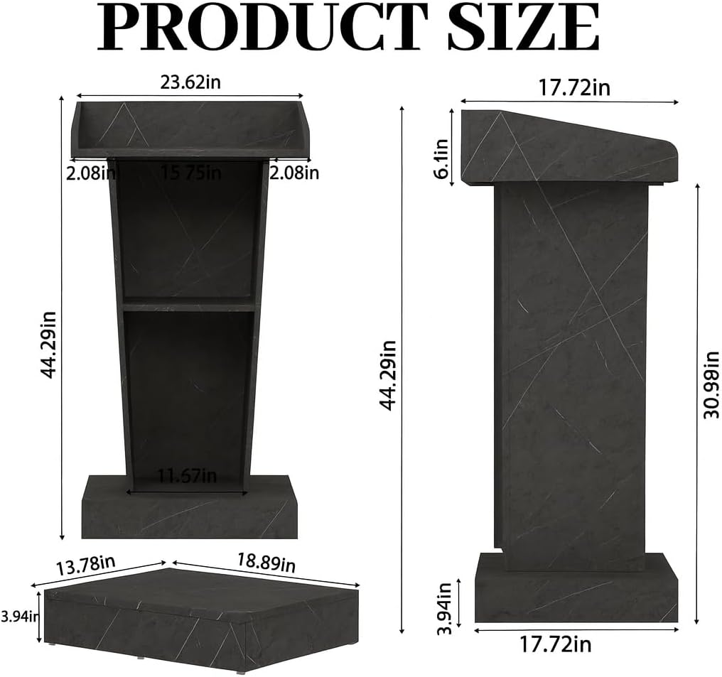 Wooden Podium Stand with Wheels, Stool and 2 Tier Storage, Lectern Presentation for Church, Classroom, Event, Stronge 16MM Wood Board Rolling Podium (Grey)