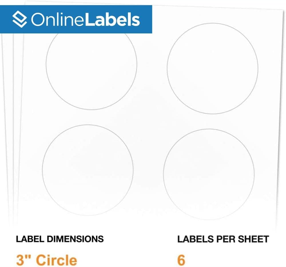 OnlineLabels 3" Round Labels – Permanent Adhesive, White Matte – for Product Packaging, Bottles, & Custom Stickers – for Inkjet & Laser Printers – Pack of 30,000 Labels, 5,000 Sheets OL2279WX