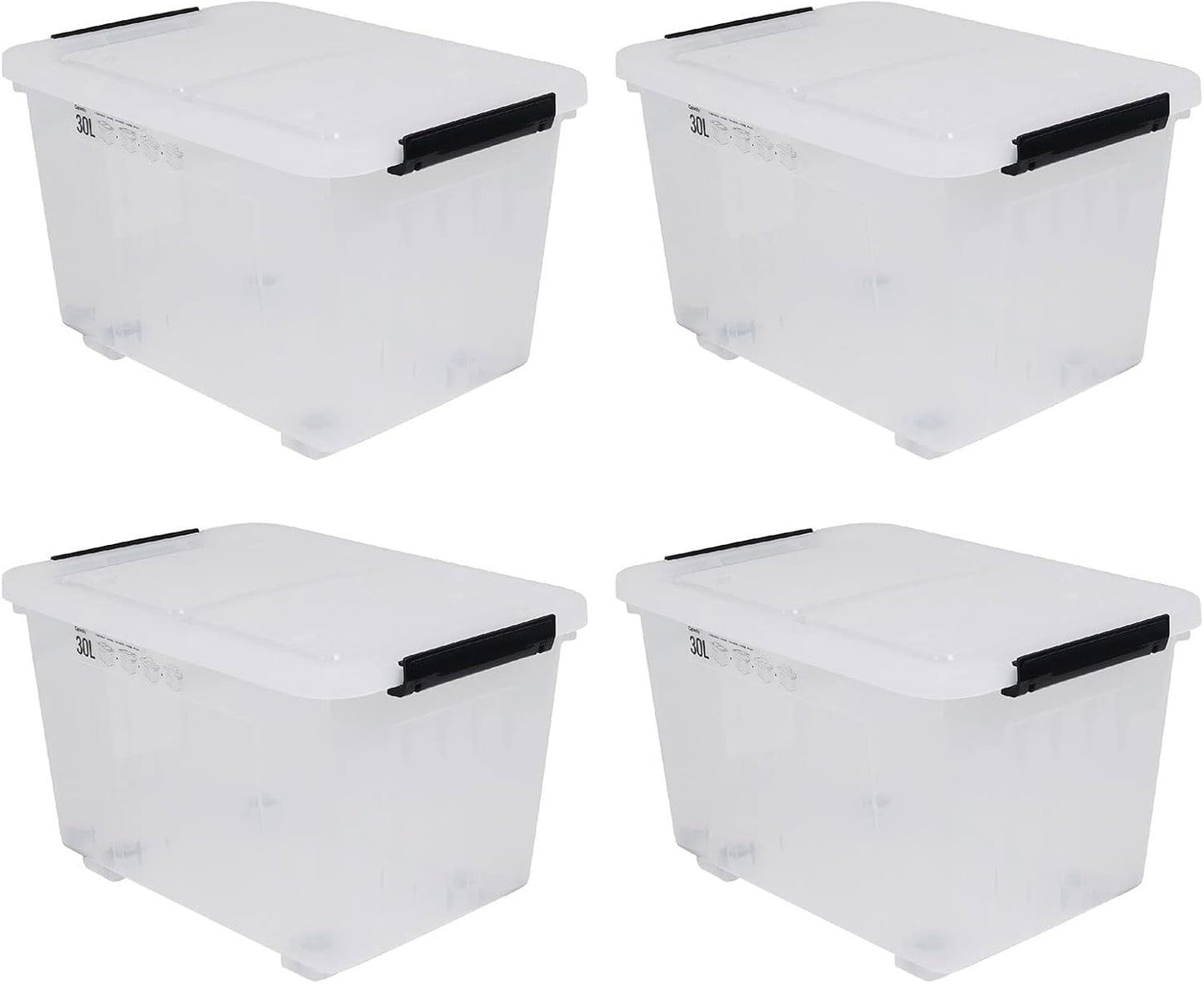 4 Packs 30 Liter Clear Large Storage Boxes Container with Lids and Wheels
