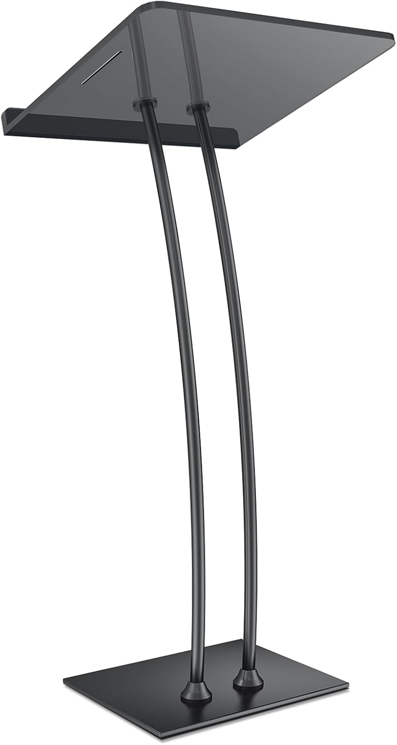 45'' Acrylic Podium Stand, Ultra Clear Iron Pulpits for Churches, Modern Lectern for Church, Conference, Speech, Classroom, 44.9''H x 23.6''L x 15.7''W (Black)