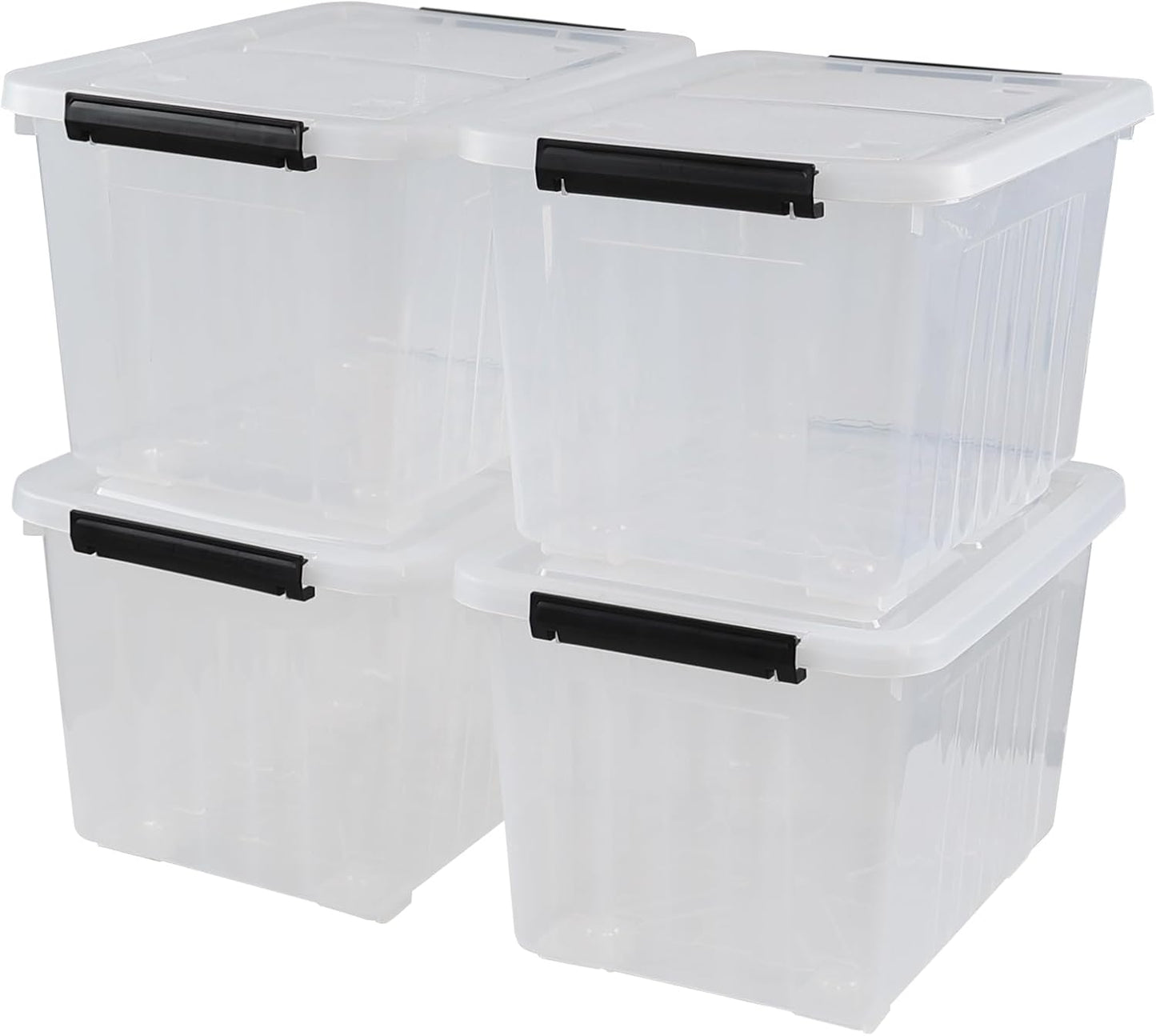 Wekioger Set of 4 Plastic Storage Box on Wheels, 32 Quart Latch Storage Container Bin, Clear