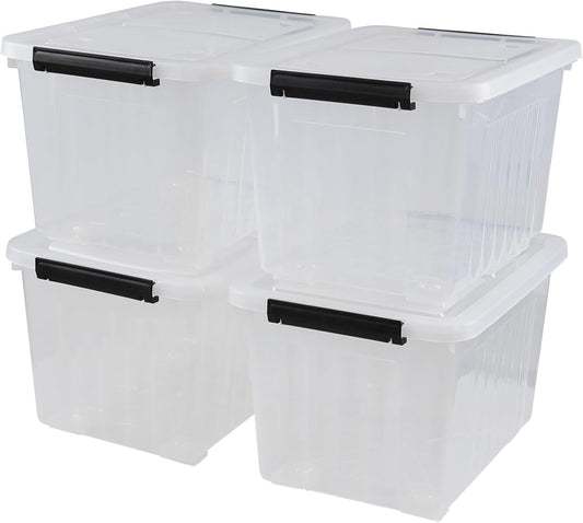 Wekioger Set of 4 Plastic Storage Box on Wheels, 32 Quart Latch Storage Container Bin, Clear