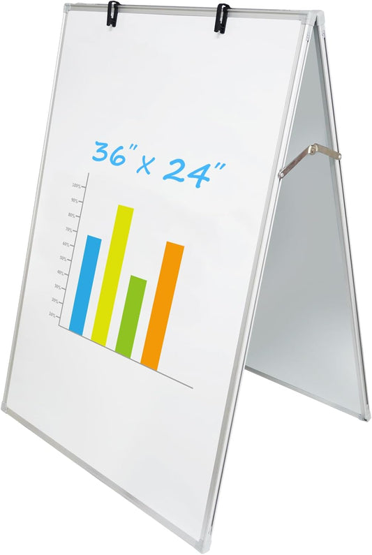 JILoffice Dry Erase Board, Magnetic White Board 36 X 24 Inch, Double Sided Whiteboard Easel, Silver Aluminum Frame with Two Flipchart Hooks for Office Home and School