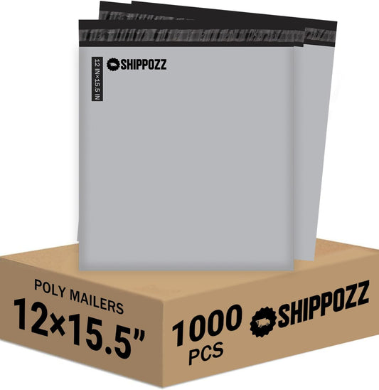 12 x 15.5 1000pcs Shippozz Poly Mailers – Durable Shipping Envelopes with Strong Adhesive Seal, Waterproof and Tear-Resistant Design – Ideal for Clothing, Books, and Accessories