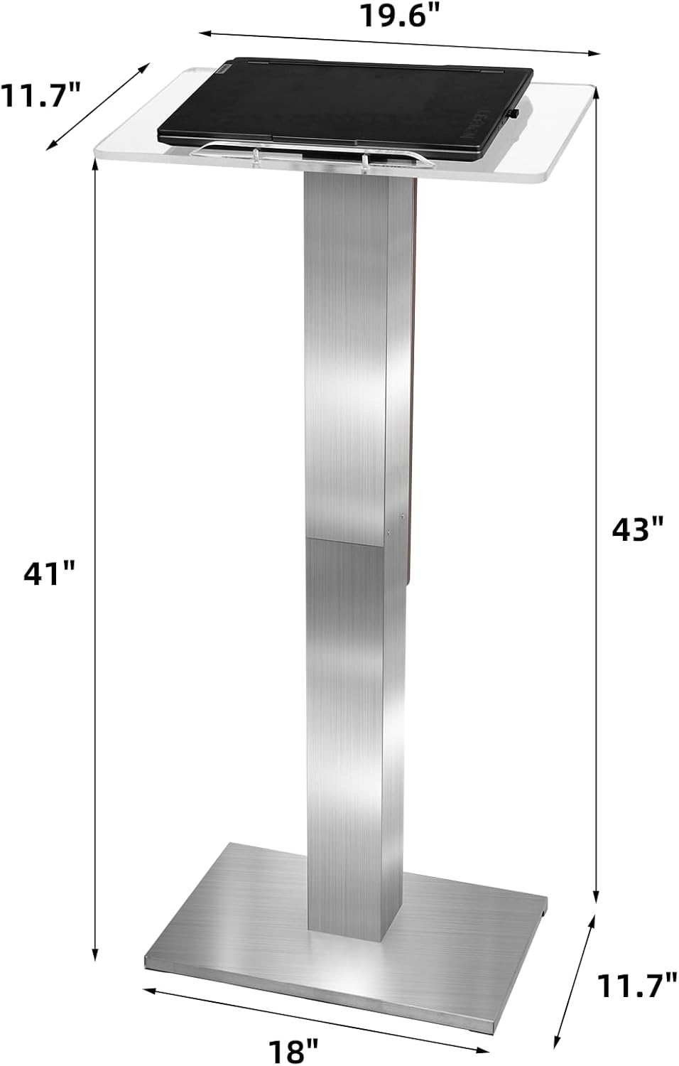 Stainless Steel Podium Stand with Acrylic Reading Surface & Hidden Cable Entry, Professional Modern Podium Stand with Wood Decoration for Church, Podium Stand for Church, Conference, Speech, Wedding