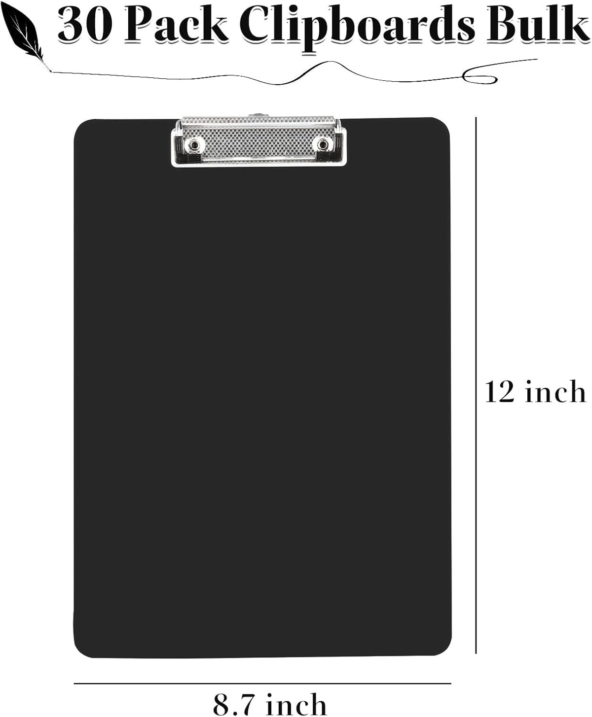 CertBuy 30 Pack Black Clipboards, Black Plastic Clipboards, Plastic Office Clipboard 12 x 8.7 Inch Letter Size for Classroom, Teacher, School, Home, Office Supply