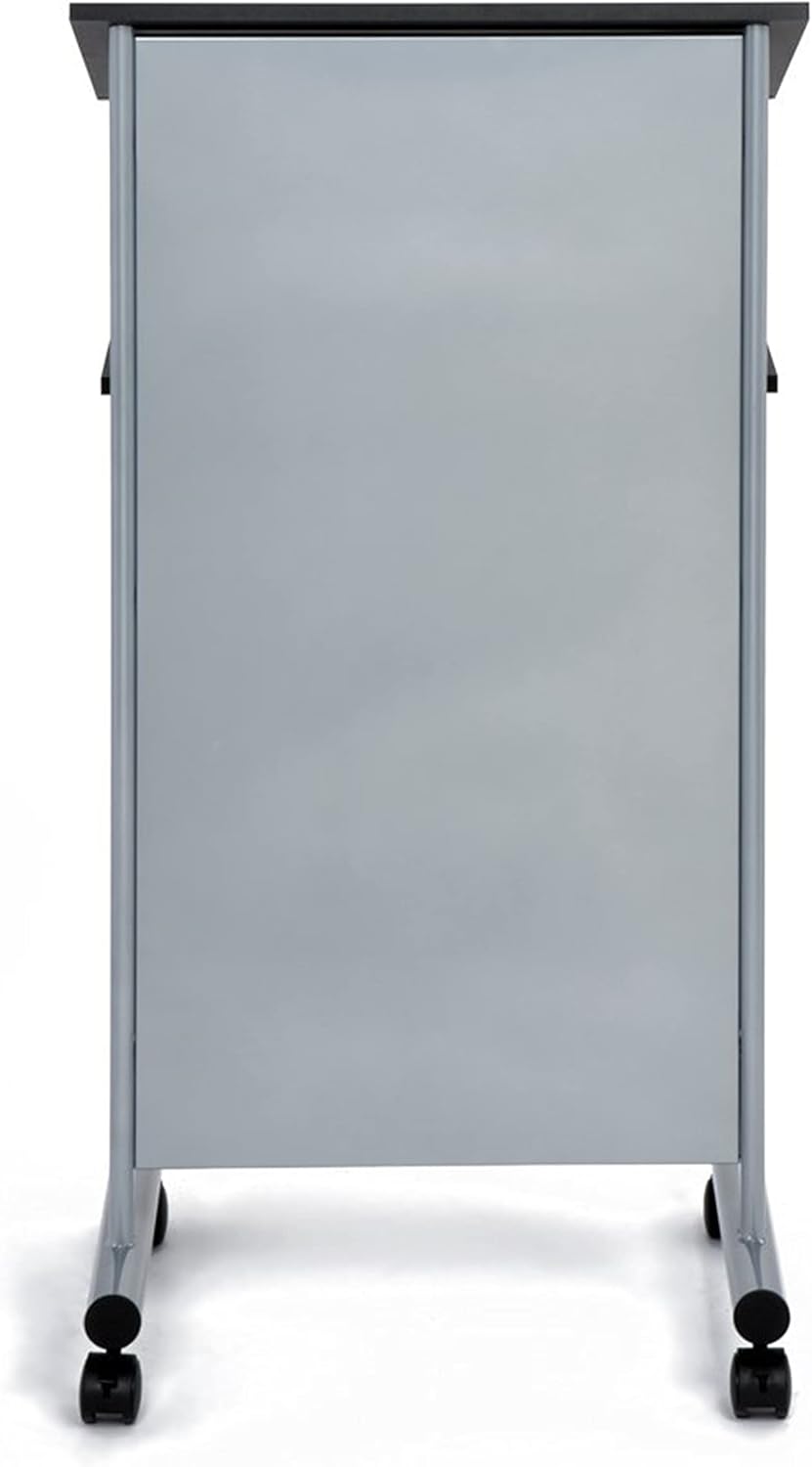 Audio-Visual Direct Wheeled Lectern Podium - Standing Desk with Storage Shelf - Silver/Black - Ideal for Presentations and Laptop Use