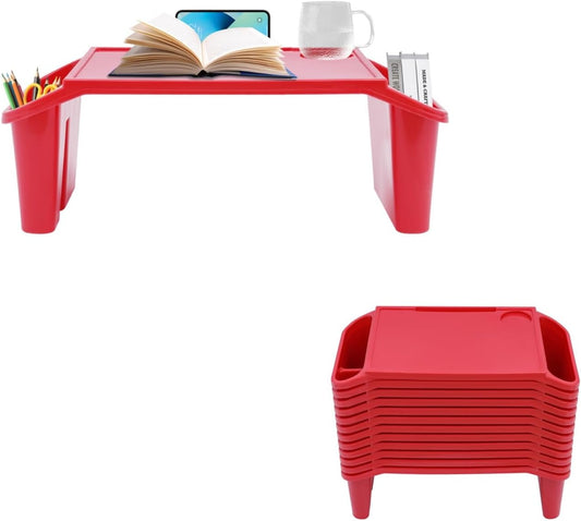 12 Pack Kids Lap Desk Tray with Storage Slots, Portable Lap Desk, Activity Tray, Drawing, Stackable, Writing, Eating, Classroom, 19.69" L x 9.84" W x 7.1" H (Red)