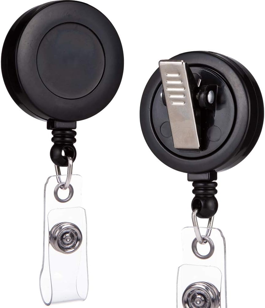 QREEL - 25 Pack - Retractable ID Name Badge Holder Reels with Swivel Alligator Clip (Black)