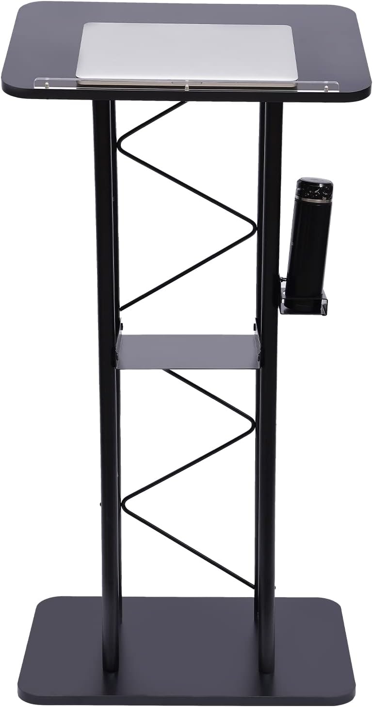LOYALHEARTDY Black Curved Podium, Truss Metal Pulpit Lectern with A Cup Holder Durable Powder Coat Finish Conference Pulpit Podium for Church School Lectern 47-inch