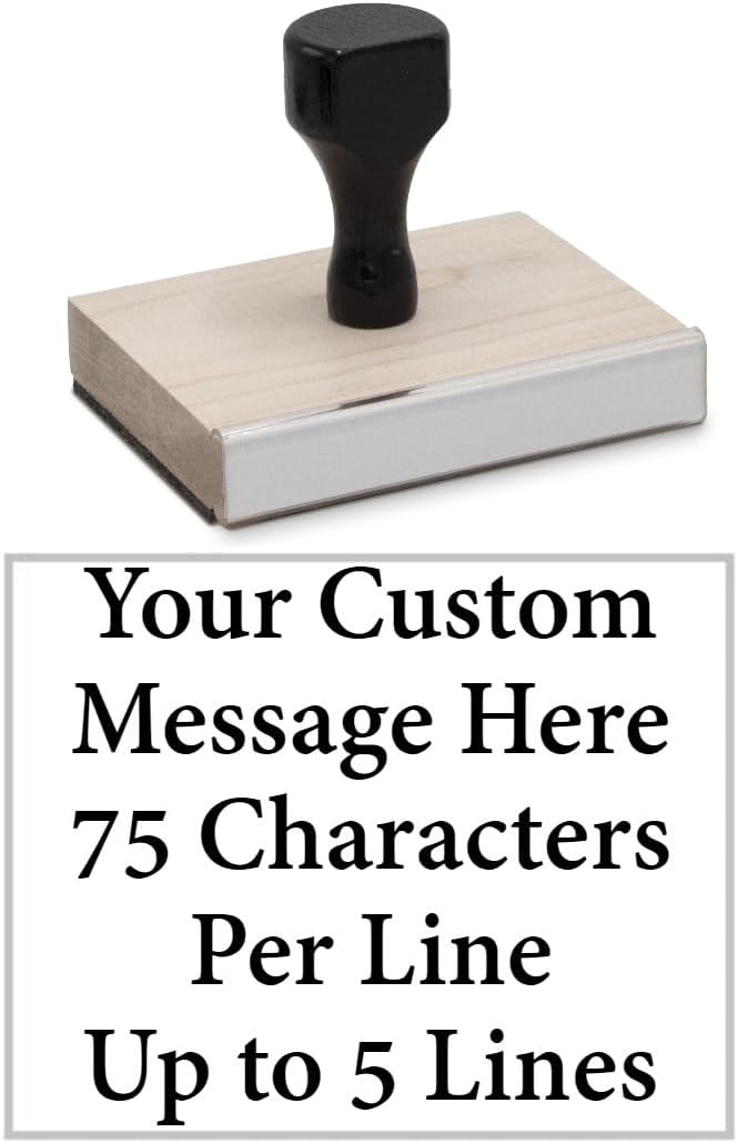 Infusion Custom Text Traditional Wood Stamp with Plastic Handle, 4" x 5"