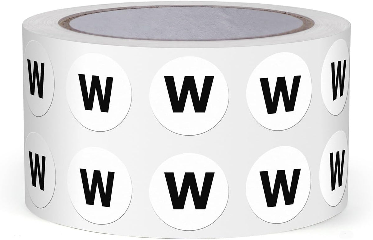 Letter W Round Stickers 0.5 Inch Vinyl Circle Capital Alphabet Labels Self-Adhesive Removable Waterproof Dots Tags for Home Office Inventory 1000 PCS