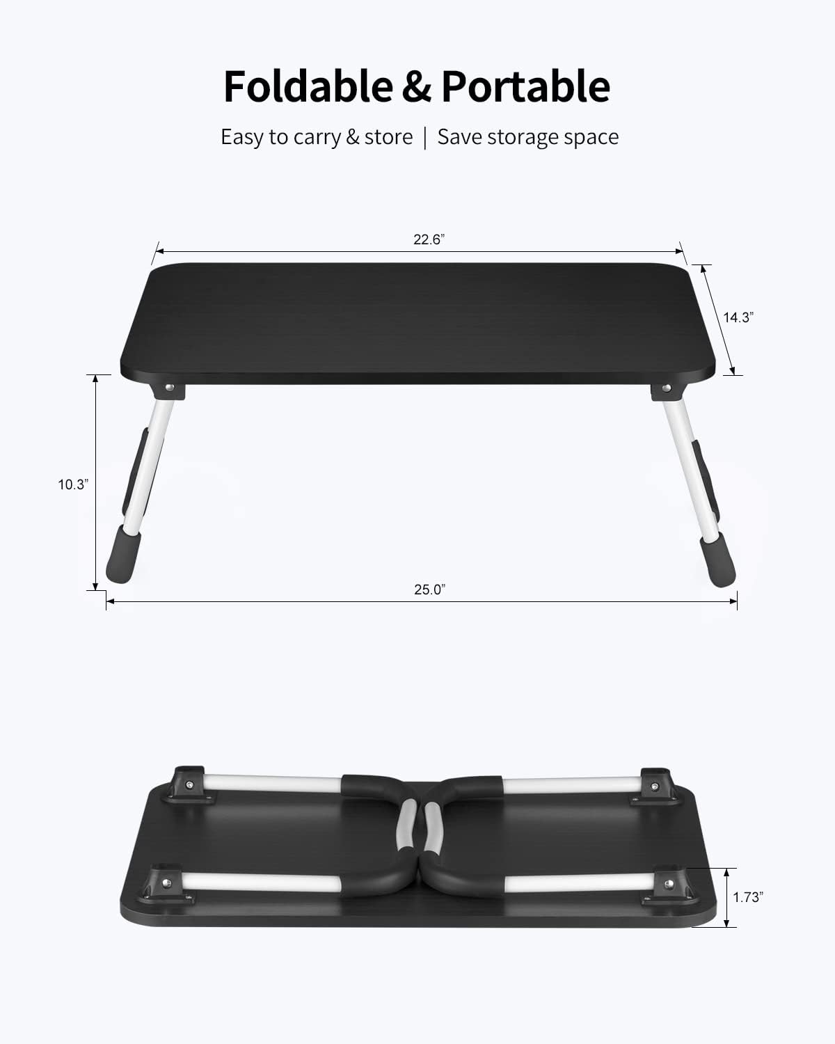 Ruxury Folding Lap Desk Laptop Stand Bed Desk Table Tray, Breakfast Serving Tray, Portable & Lightweight Mini Table for Sofa Couch Floor - Black