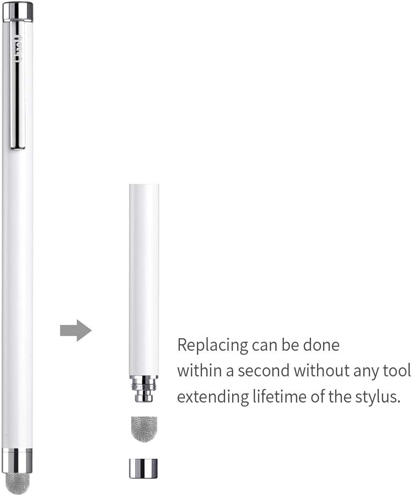 ChaoQ Stylus Pens for Touch Screens, 8 Pcs Mesh Fiber Capacitive Stylus with 8 Replaceable Mesh Tips and 8 Replaceable Rubber Tips (Silver, Black, White, Champagne)